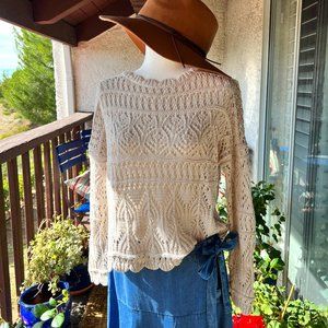 Garnet Hill Gorgeous Crochet Creme Sweater. Small. EUC.